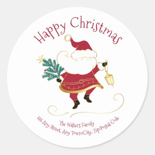 Christmas Santa Family Name Return Address Classic Round Sticker