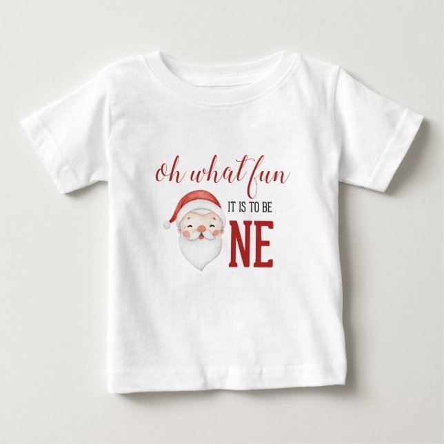 Christmas Santa First Birthday Baby T-Shirt (Front)