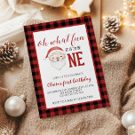 Christmas Santa First Birthday Invitation<br><div class="desc">Oh what fun,  it is to be One! Christmas Santa first birthday party invitation with watercolor santa,  christmas and buffalo plaid back.</div>