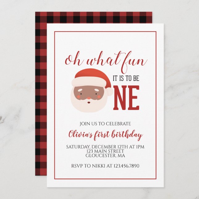 Christmas Santa First Birthday Invitation (Front/Back)