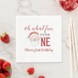 Christmas Santa First Birthday Napkins<br><div class="desc">Oh what fun,  it is to be One! Christmas Santa first birthday party with watercolor santa,  christmas and red polka dots.</div>