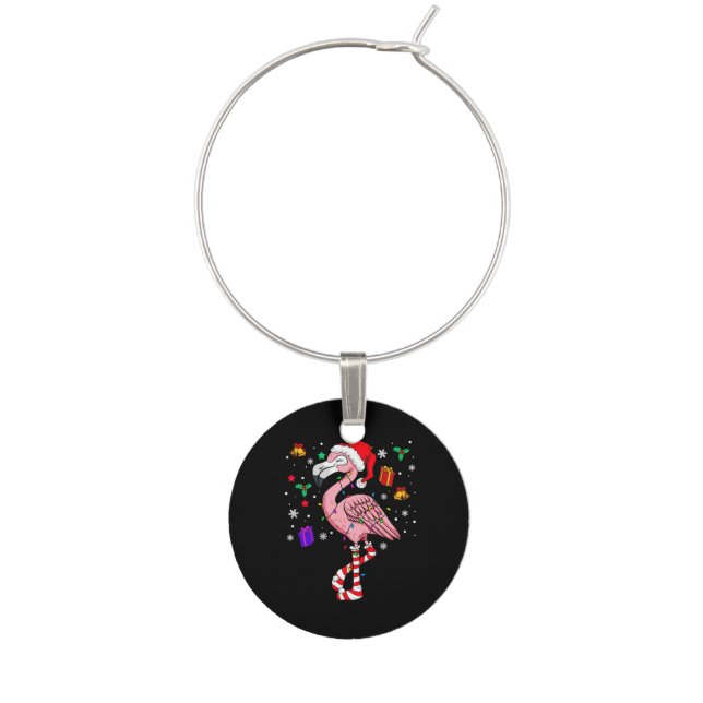 Christmas Santa Flamingo Lover Funny Classic Wine Charm (Front)