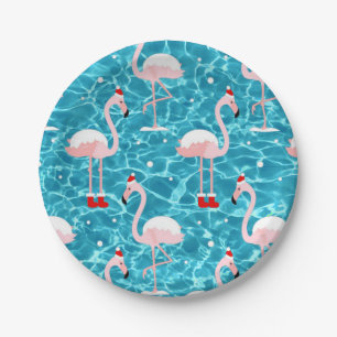 christmas santa flamingo paper plates