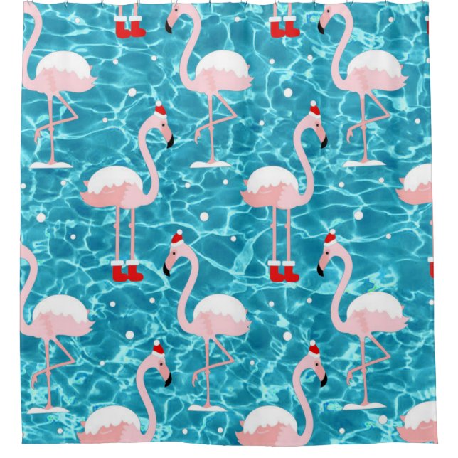 christmas santa flamingo shower curtain (Front)