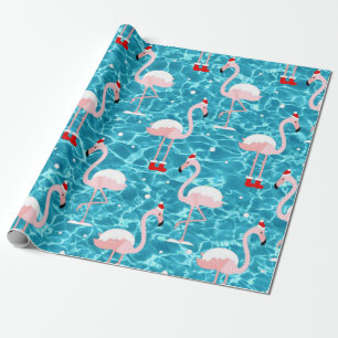 christmas santa flamingo wrapping paper