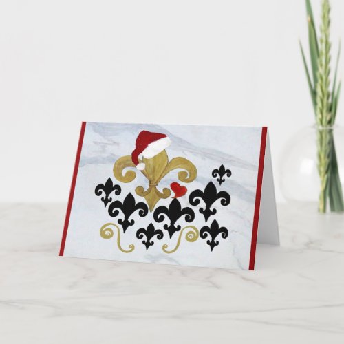 Christmas Santa Fleur de lis gold and black Cards