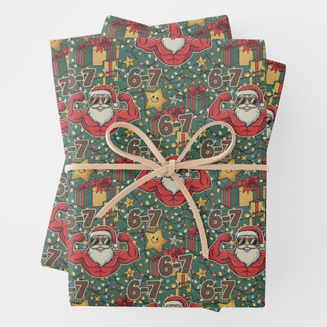 Christmas Santa Flex 6-7 Meme Holiday Wrapping Paper Sheets (In situ)