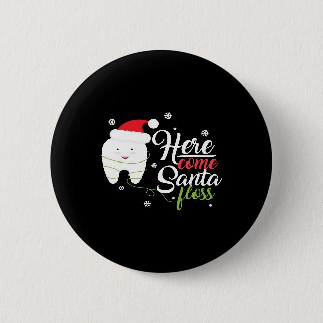 Christmas Santa Floss Dental Hygienists Dentist Gi Button (Front)