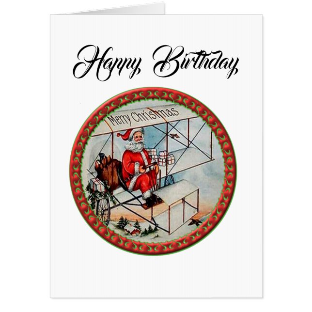 Christmas Santa flying a old airplane Card (Front)