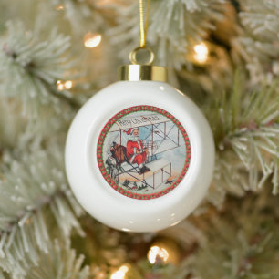 Christmas Santa flying a old airplane Ceramic Ball Christmas Ornament