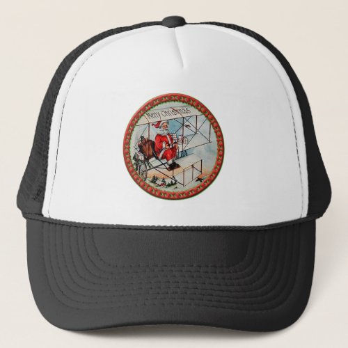 Christmas Santa flying a old airplane Trucker Hat