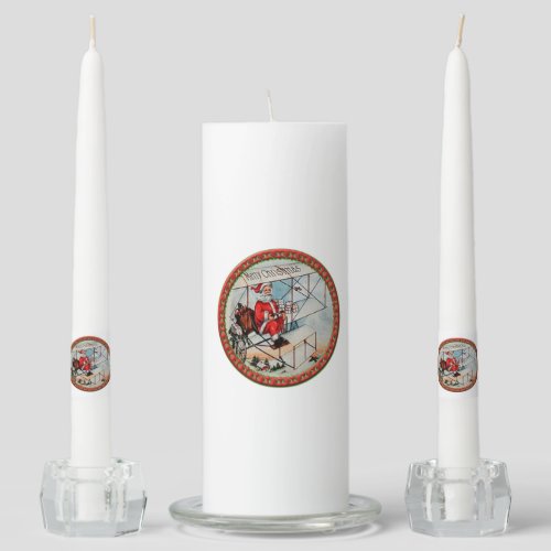 Christmas Santa flying a old airplane Unity Candle Set