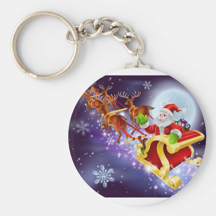 Christmas Santa flying in his sled or sleigh Key Chain