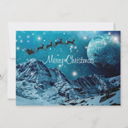Christmas Santa Flying In The Sky Holiday Card