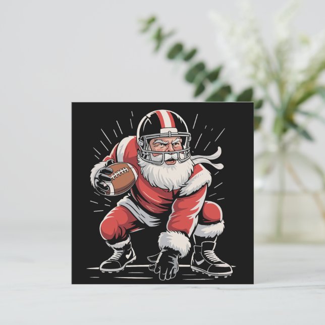 Christmas Santa Football Lineman Quarterback  Holiday Card (Standing Front)