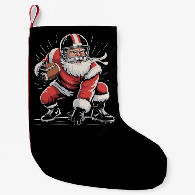Christmas Santa Football Lineman Quarterback  Small Christmas Stocking (Front)