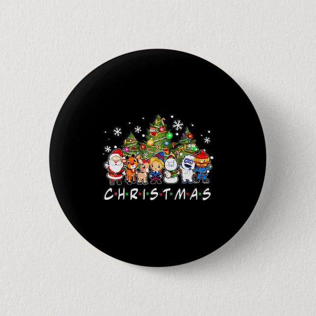 Christmas Santa Friends Rudolph Snowman Family Xma Button (Front)