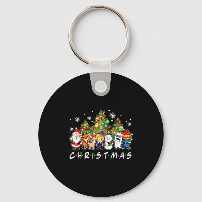 Christmas Santa Friends Rudolph Snowman Family Xma Keychain (Front)