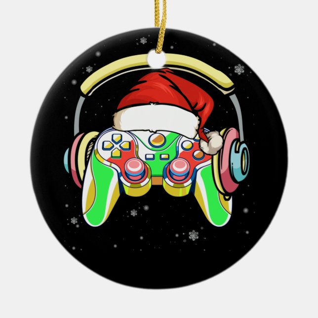 Christmas Santa Gamer Controller Boys Kids Teens Ceramic Ornament (Front)