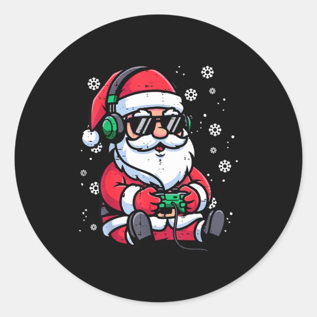 Christmas Santa Gamer Funny Xmas Video Gaming Men  Classic Round Sticker (Front)