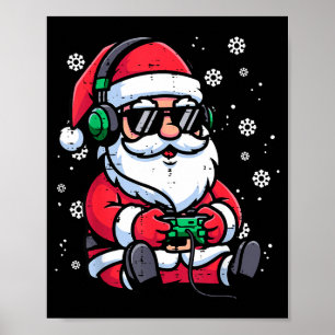 Christmas Santa Gamer Funny Xmas Video Gaming Men Poster