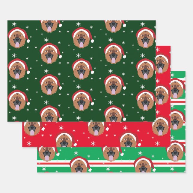 Christmas Santa German Shepherd Dog Snowflake Wrapping Paper Sheets (Set)