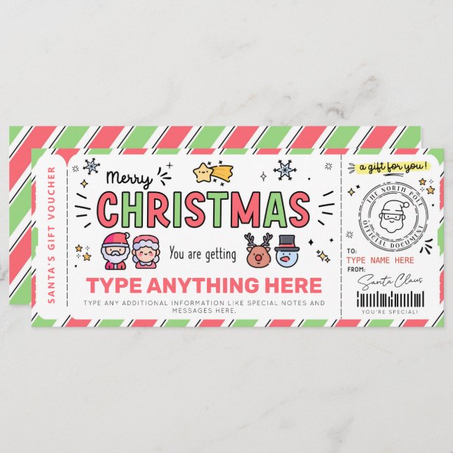 Christmas Santa Gift Voucher Template for kids (Front/Back)