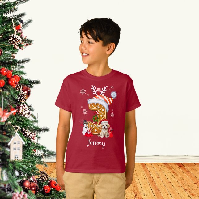 Christmas Santa Gingerbread Name Letter J Boy   T-Shirt (Creator Uploaded)