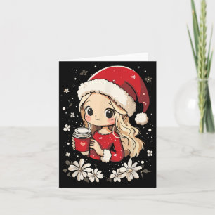 Christmas Santa Girl Coffee Flower Kids Santa Wome Card