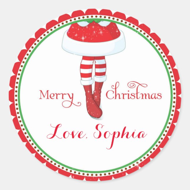 Christmas Santa girl favor goodie bag stickers (Front)