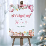 Christmas Santa Girls Baby Shower Welcome Sign<br><div class="desc">Experience the magic of Christmas at your baby shower with our endearing Santa Baby Shower Welcome Sign! Bursting with holiday cheer, its vibrant pink and green watercolor hues will charm your guests right at the doorstep. This adorable festive sign sets the scene for a celebration filled with warmth, joy, and...</div>