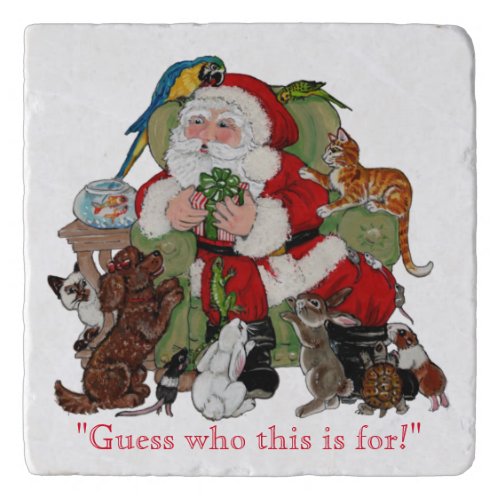 Christmas Santa Giving Gift to Pet Humorous Art Trivet