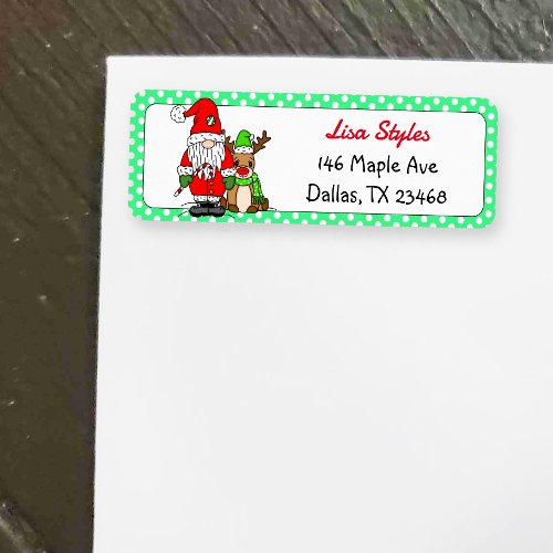 Christmas Santa Gnome and Reindeer Holiday  Label
