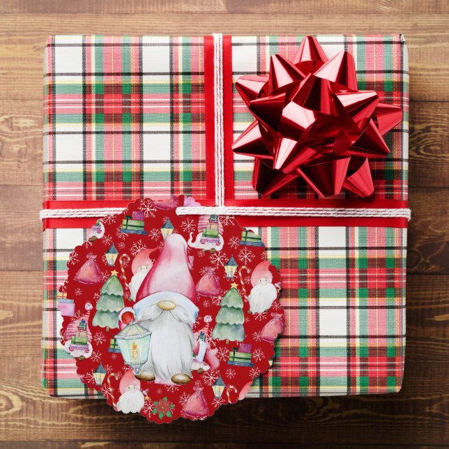 Christmas Santa Gnome Red Color Name Date Paper Ornament Card (Insitu (Gift))