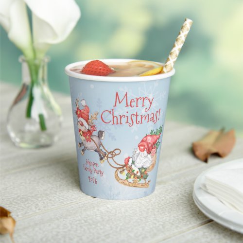 Christmas Santa Gnome with Reindeer Personalized Paper Cups