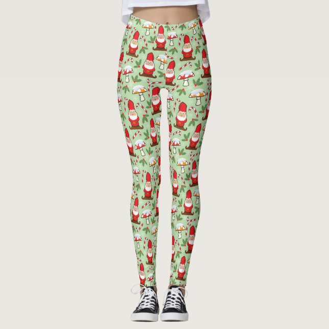 Christmas Santa Gnomes Design Leggings (Front)