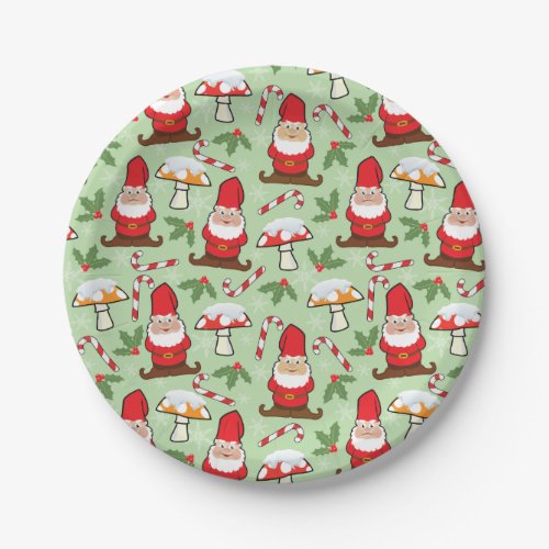 Christmas Santa Gnomes Design Paper Plates