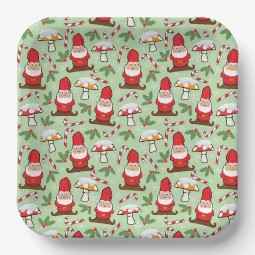 Christmas Santa Gnomes Design Paper Plates