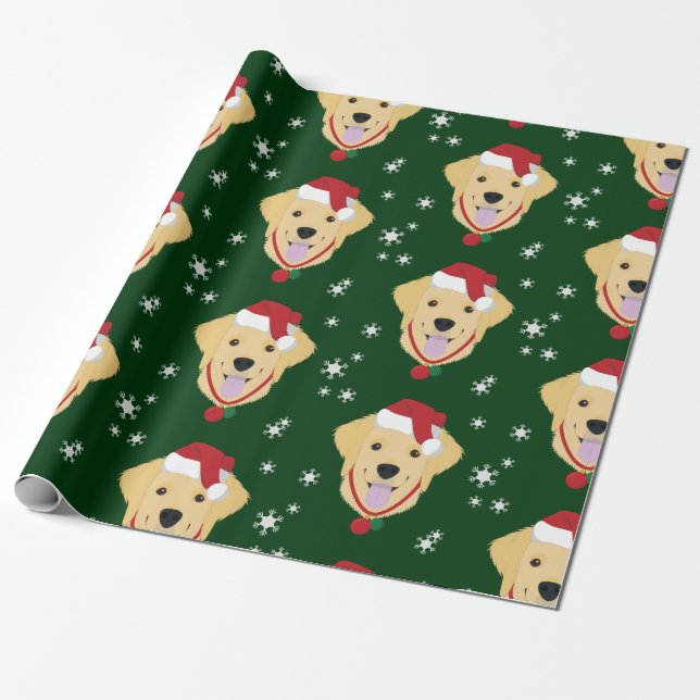 Christmas Santa Golden Retriever Dog Wrapping Paper (Unrolled)