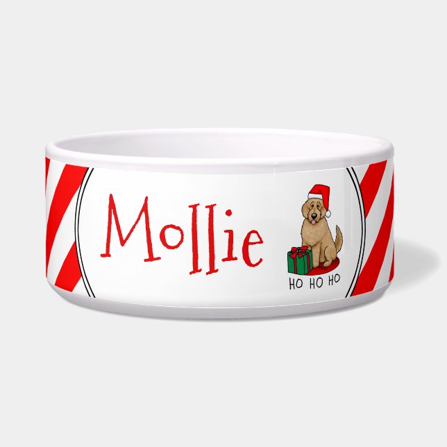 Christmas Santa Goldendoodle (golden red) Dog Cute Bowl (Front)