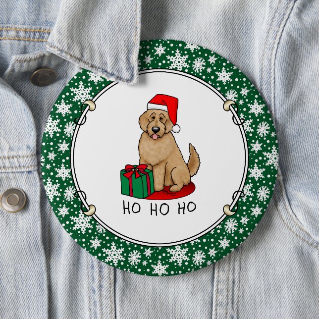 Christmas Santa Goldendoodle (golden red) Dog Cute Button (In Situ)