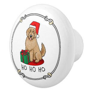 Christmas Santa Goldendoodle (golden red) Dog Cute Ceramic Knob