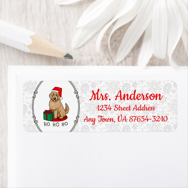 Christmas Santa Goldendoodle (golden red) Dog Cute Label (Insitu)