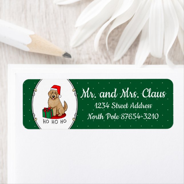 Christmas Santa Goldendoodle (golden red) Dog Cute Label (Insitu)