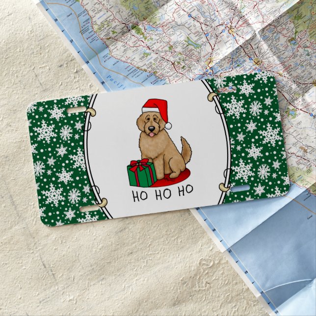 Christmas Santa Goldendoodle (golden red) Dog Cute License Plate (In Situ)