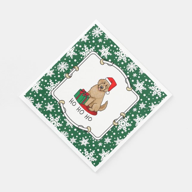 Christmas Santa Goldendoodle (golden red) Dog Cute Napkins (Corner)