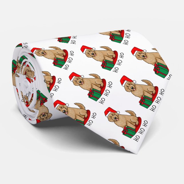 Christmas Santa Goldendoodle (golden red) Dog Cute Neck Tie (Rolled)