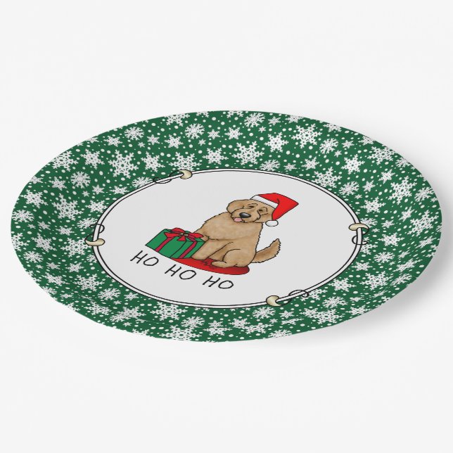 Christmas Santa Goldendoodle (golden red) Dog Cute Paper Plates (Angled)