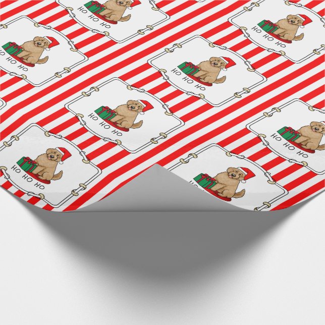 Christmas Santa Goldendoodle (golden red) Dog Cute Wrapping Paper (Corner)
