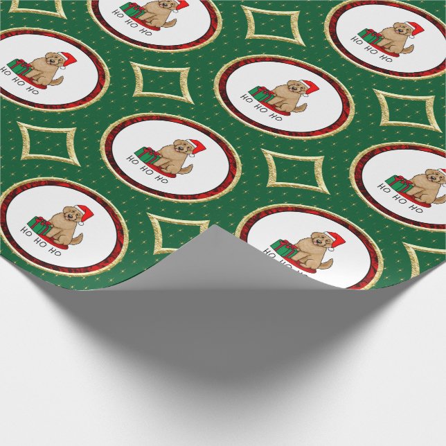Christmas Santa Goldendoodle (golden red) Dog Cute Wrapping Paper (Corner)